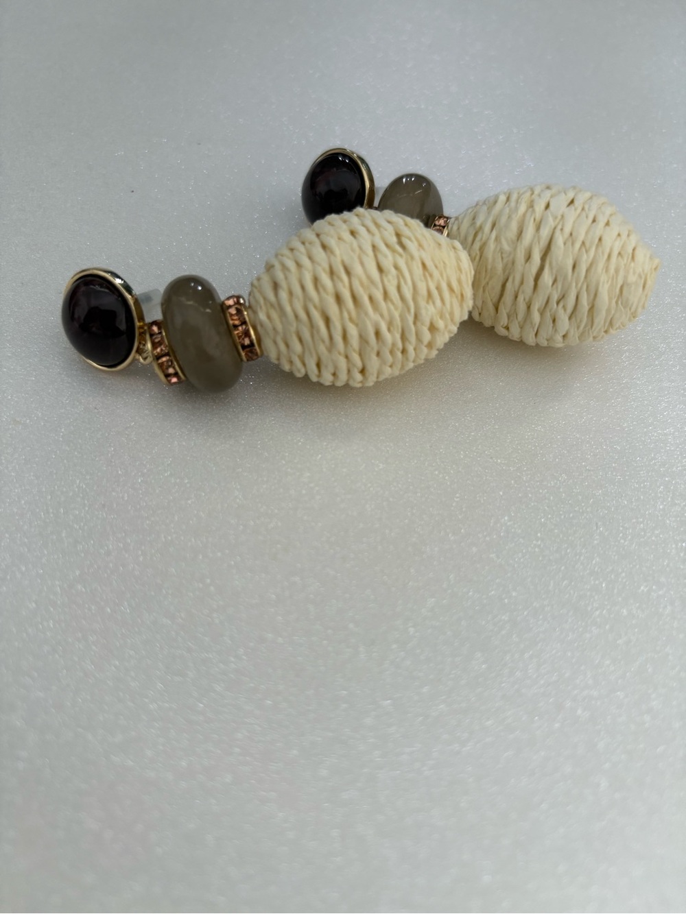 Mango Cream Woven Statement Earrings with Neutral Gem Accents
